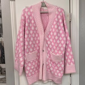 Pink and White Women's Sweater